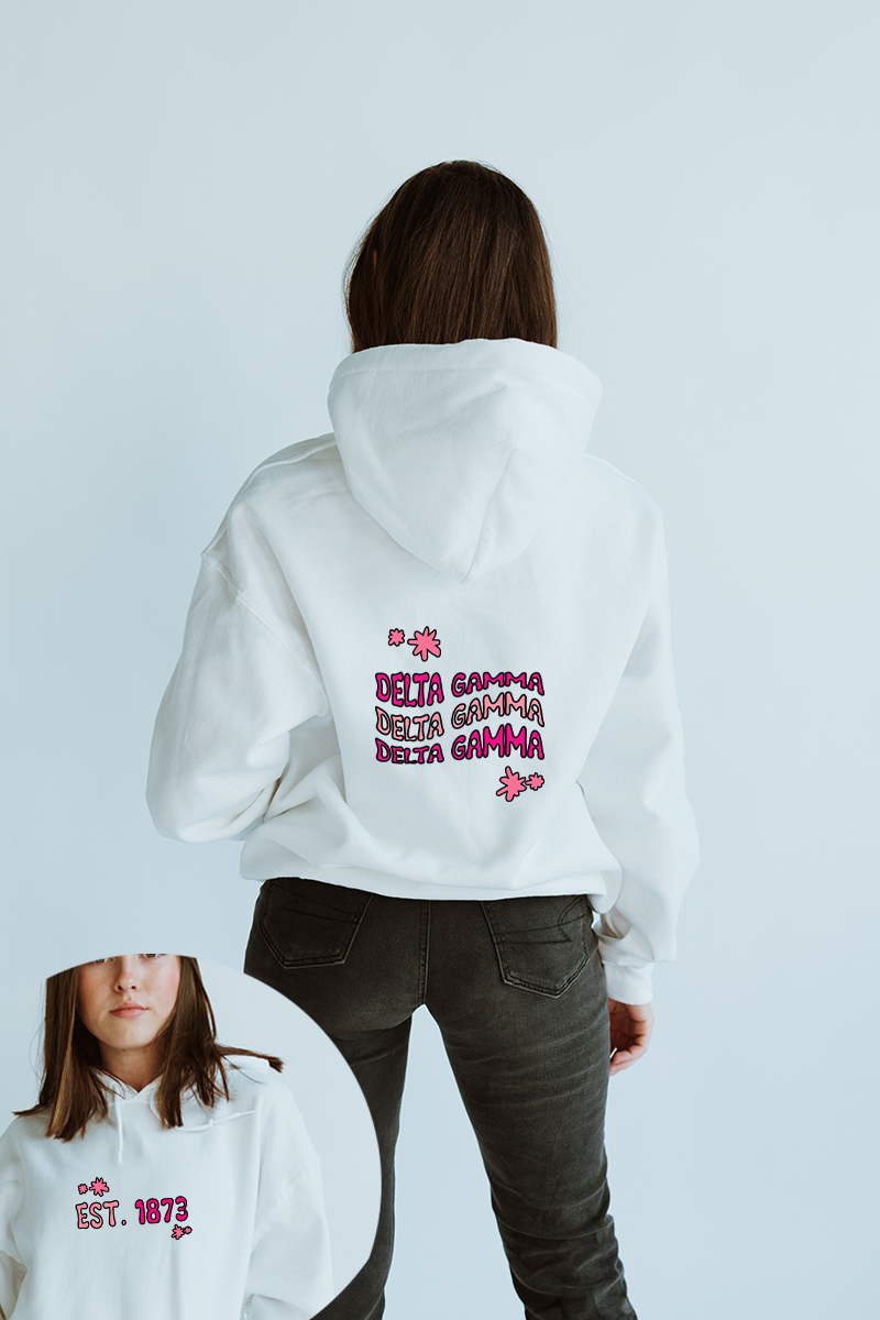 Pink and white hoodie - Delta Gamma