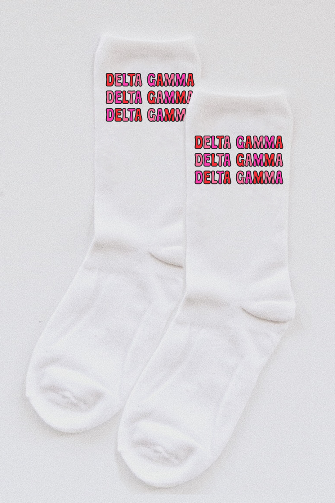 Pink Bubble Letter socks - Delta Gamma