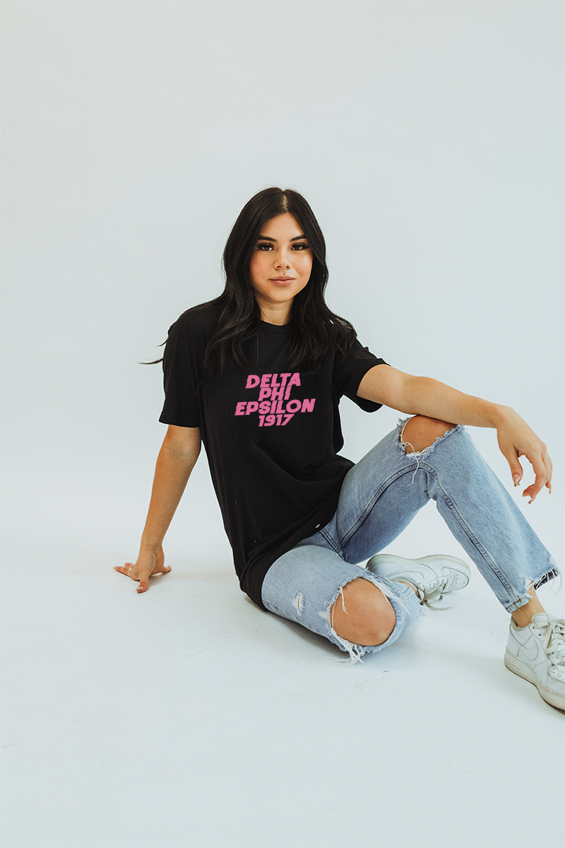 Pink text tee - Delta Phi Epsilon