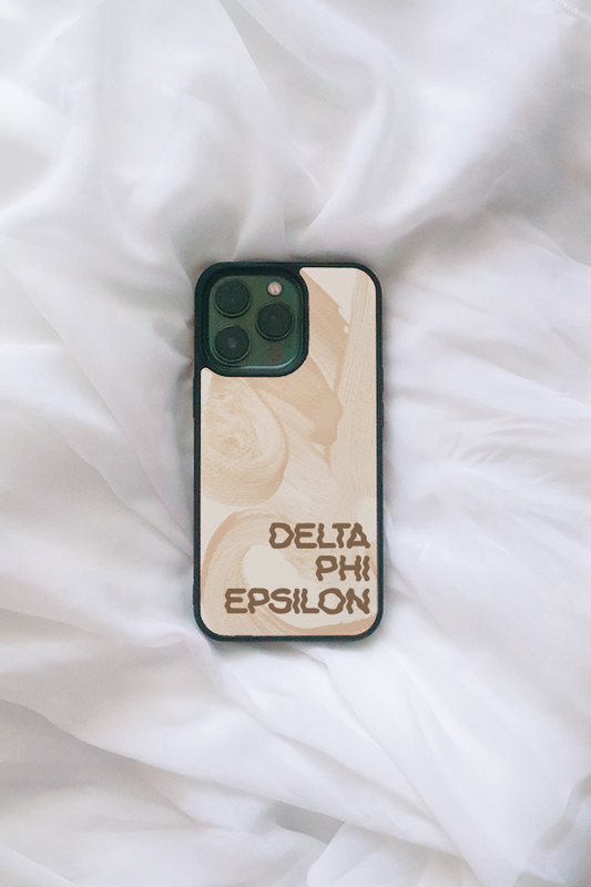 Brown Squiggle Font iPhone case - Delta Phi Epsilon