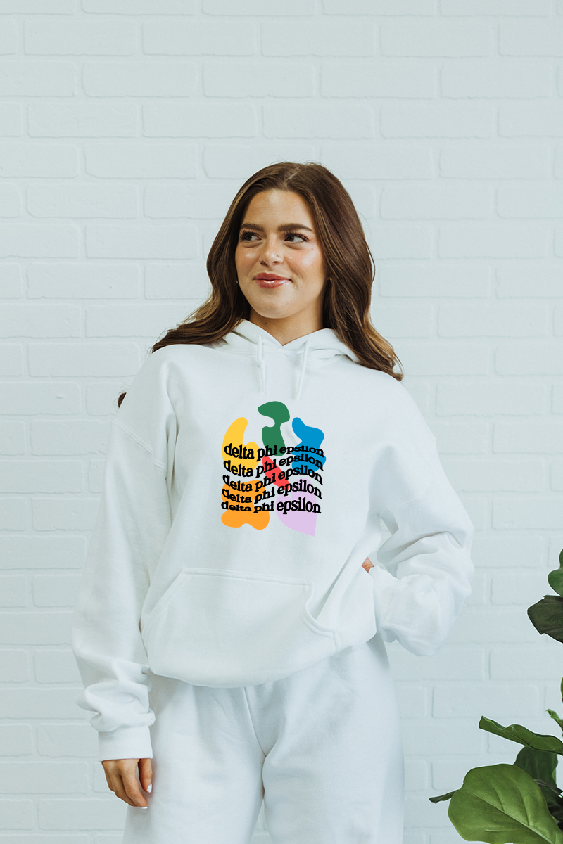 White Rainbow Blobs hoodie - Delta Phi Epsilon