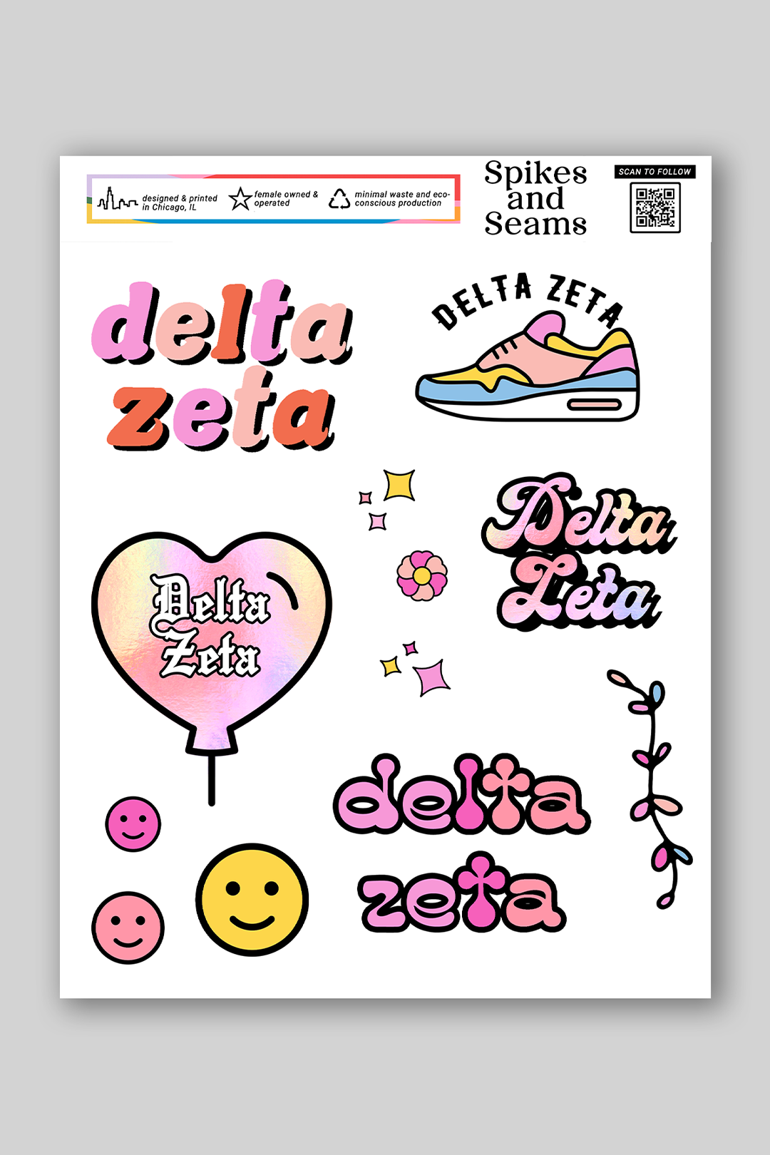 Sticker Sheet #7 - Delta Zeta - Spikes and Seams Greek