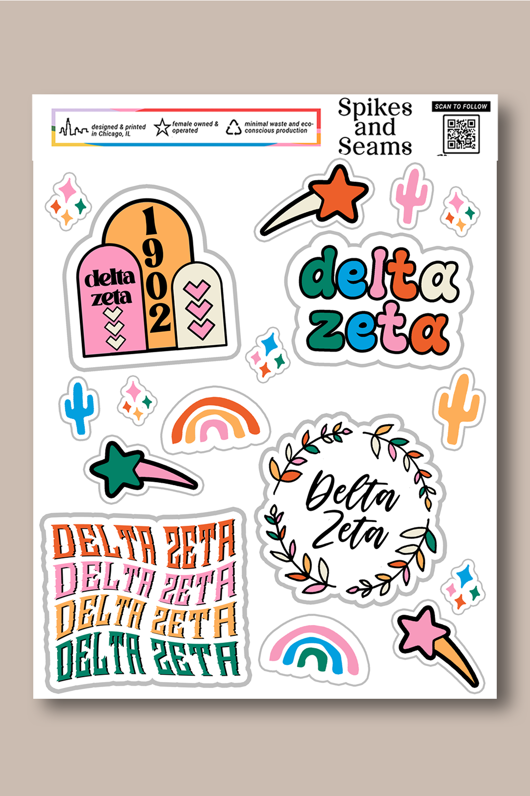 Sticker Sheet #8 - Delta Zeta - Spikes and Seams Greek