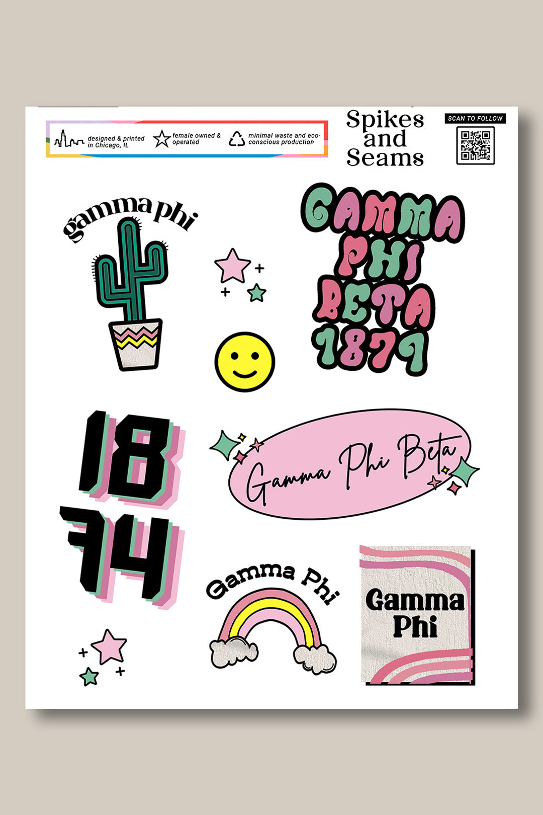 Sticker Sheet #6 - Gamma Phi Beta - Spikes and Seams Greek