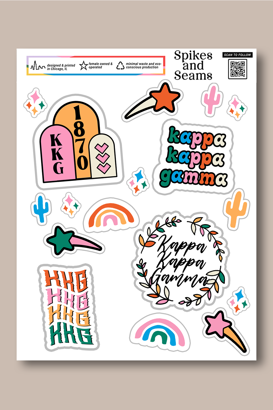 Sticker Sheet #8 - Kappa Kappa Gamma - Spikes and Seams Greek