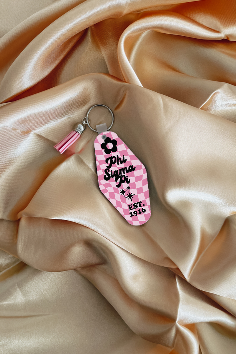 Pink checkers keychain - Phi Sigma Pi