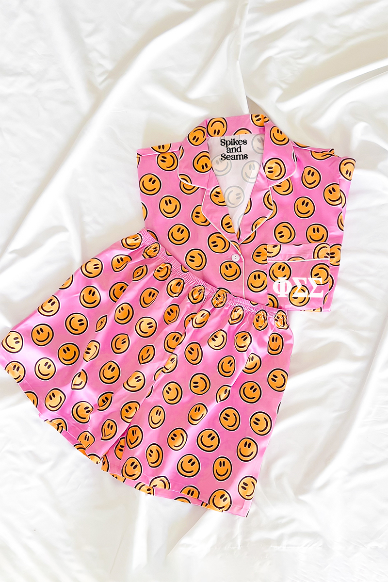 Greek Letter Pink Smiley pajamas - Phi Sigma Sigma