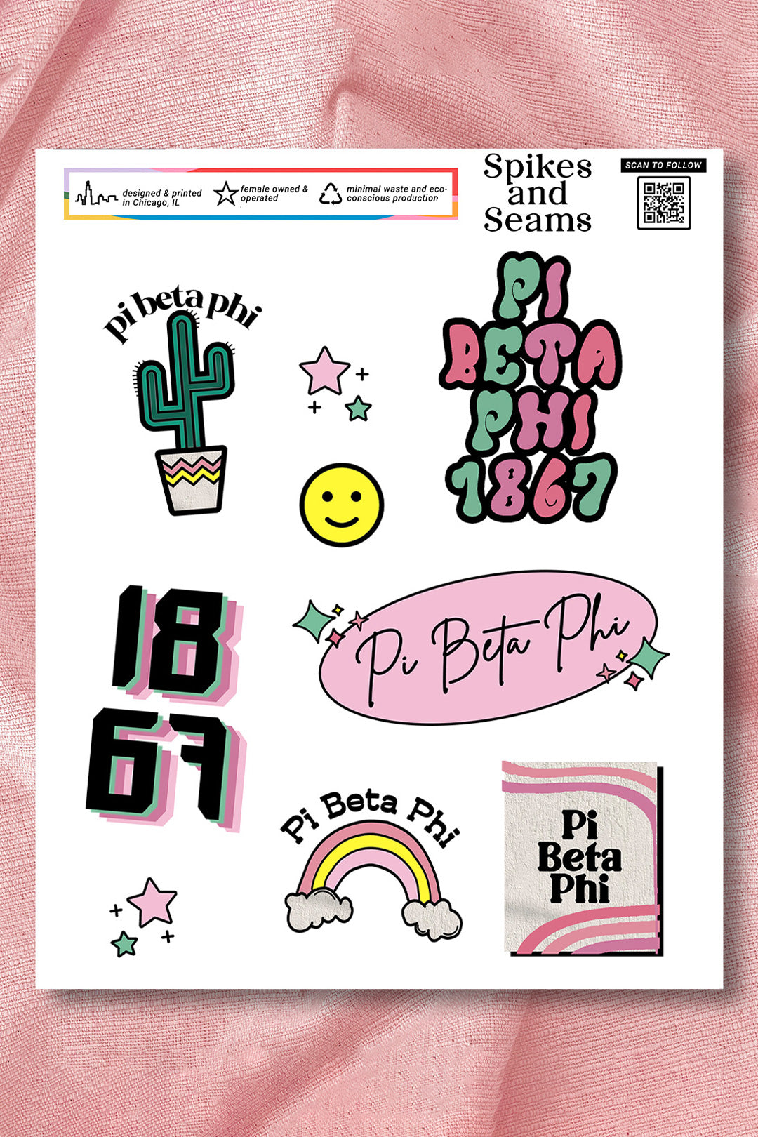 Sticker Sheet #6 - Pi Beta Phi - Spikes and Seams Greek