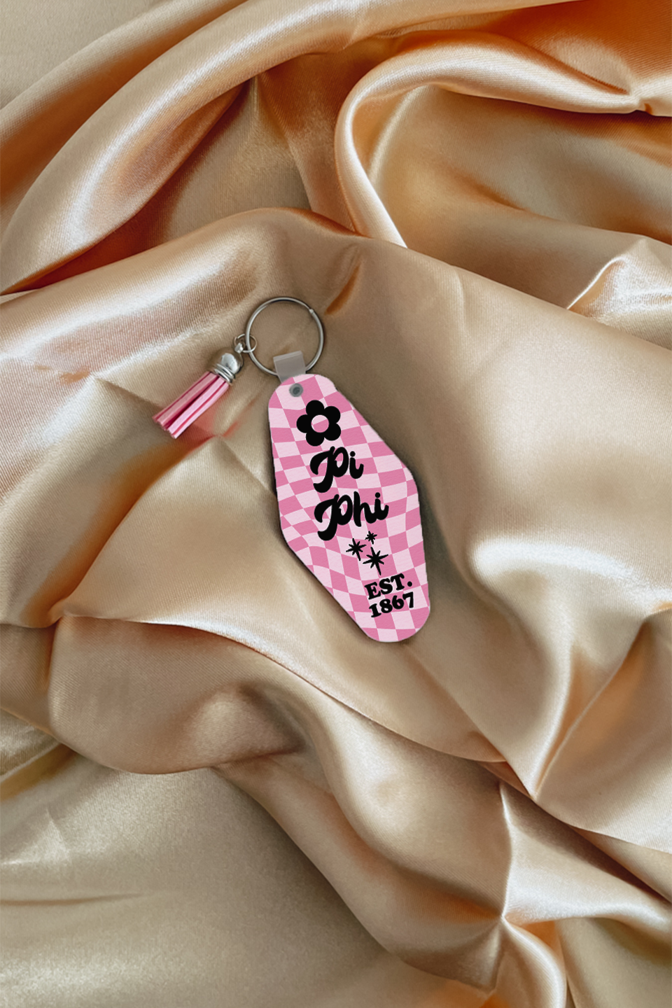 Pink checkers keychain - Pi Phi