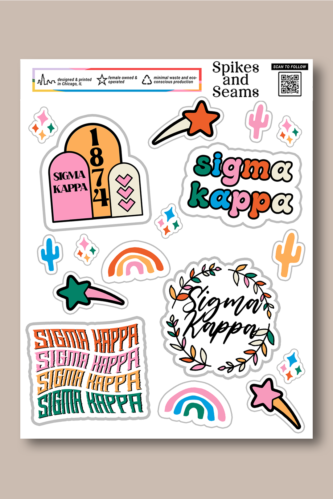 Sticker Sheet #8 - Sigma Kappa - Spikes and Seams Greek