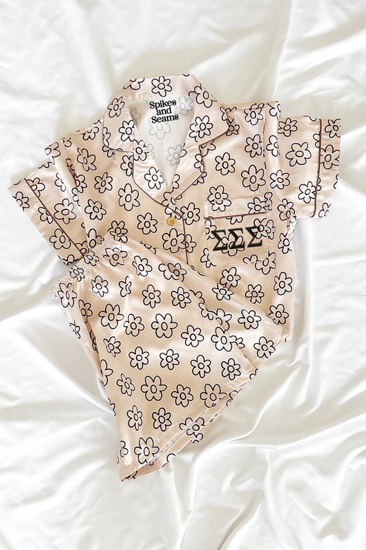 Greek Letter Beige Daisy Pajamas - Sigma Sigma Sigma