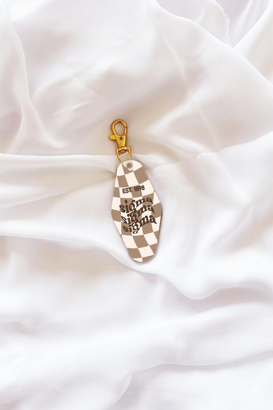 Brown Checkered keychain - Sigma Sigma Sigma