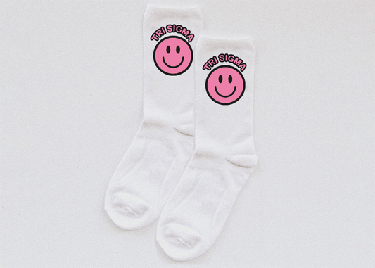 Pink Smiley socks - Sigma Sigma Sigma - Spikes and Seams Greek