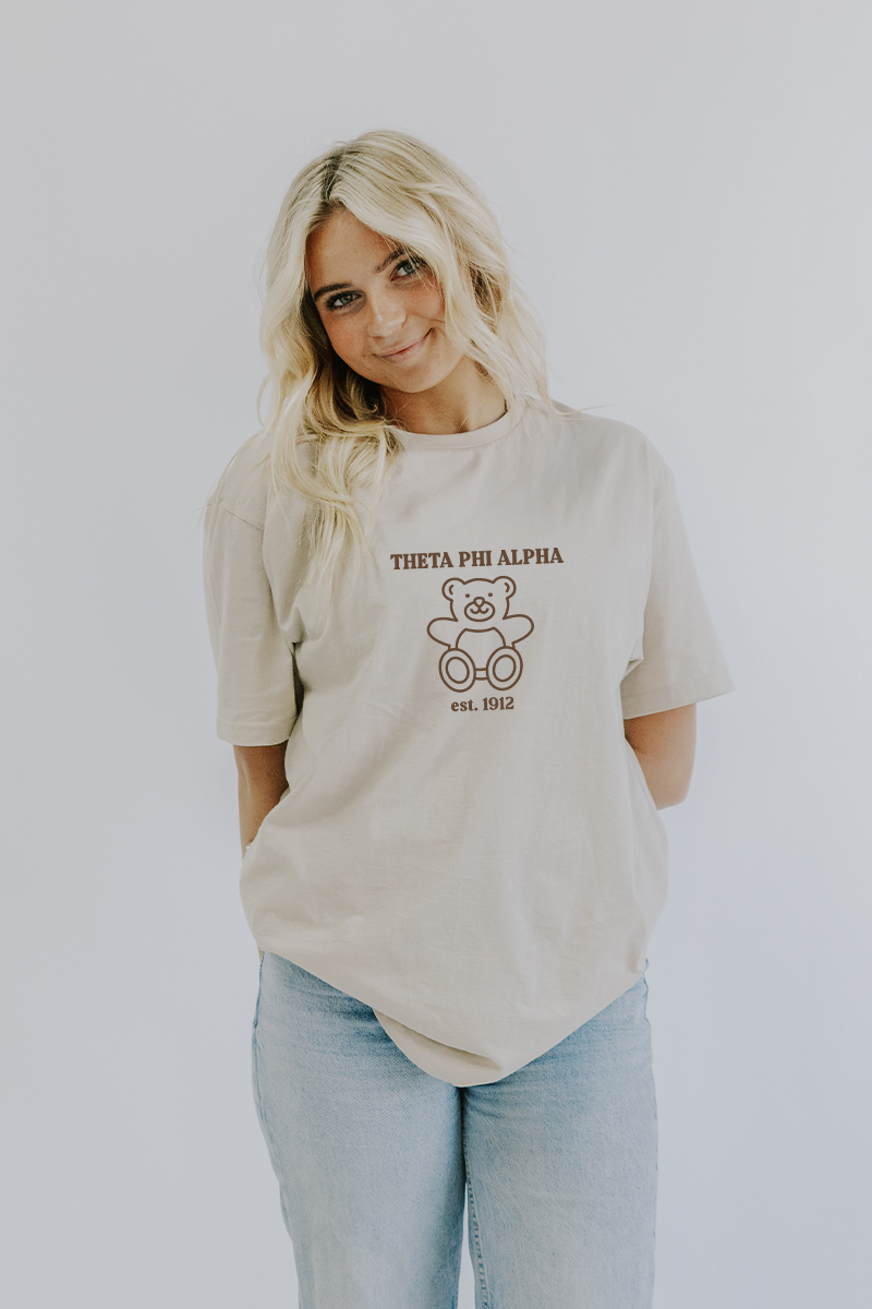Beige Teddy Bear tee - Theta Phi Alpha
