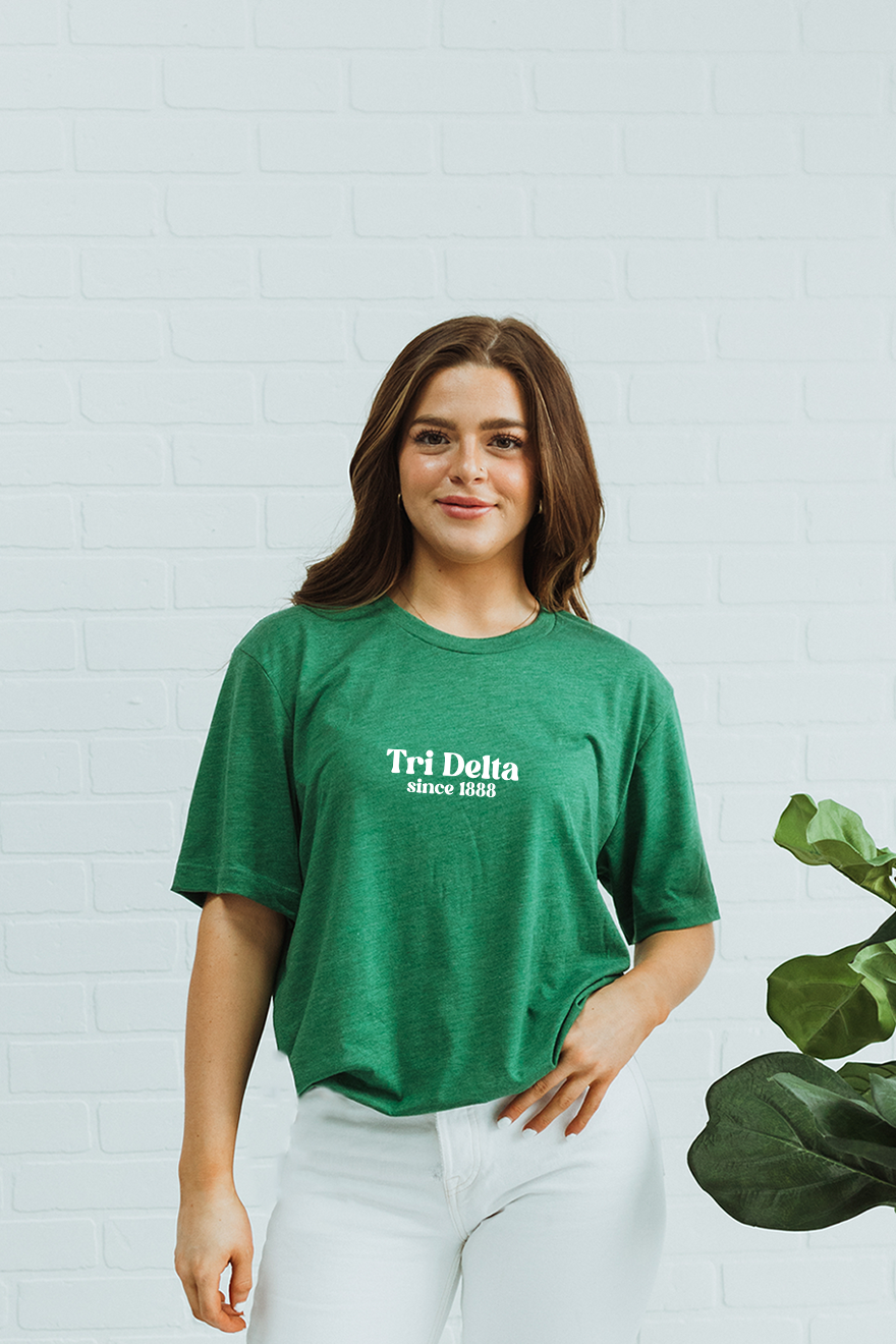 Green Block text tee - Tri Delta