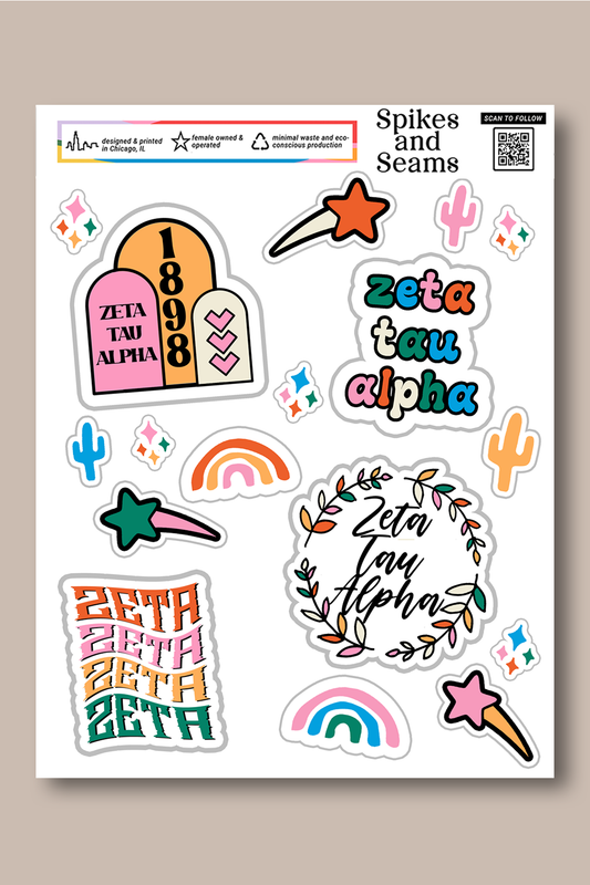 Sticker Sheet #8 - Zeta Tau Alpha - Spikes and Seams Greek