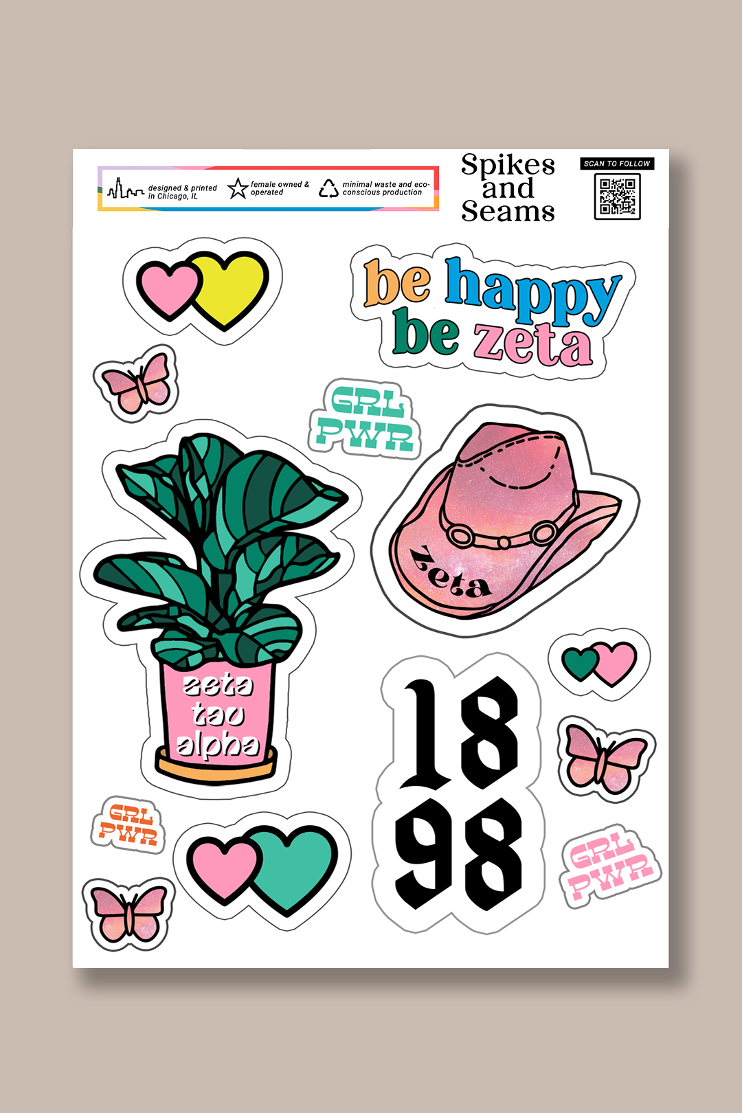 Sticker Sheet #9 - Zeta Tau Alpha - Spikes and Seams Greek