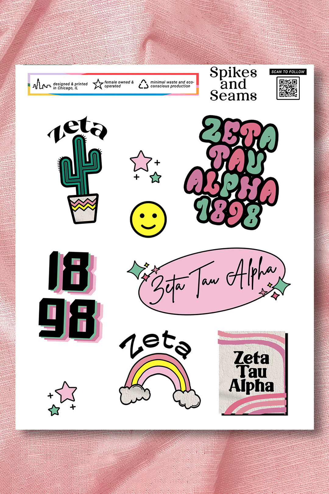 Sticker Sheet #6 - Zeta Tau Alpha - Spikes and Seams Greek
