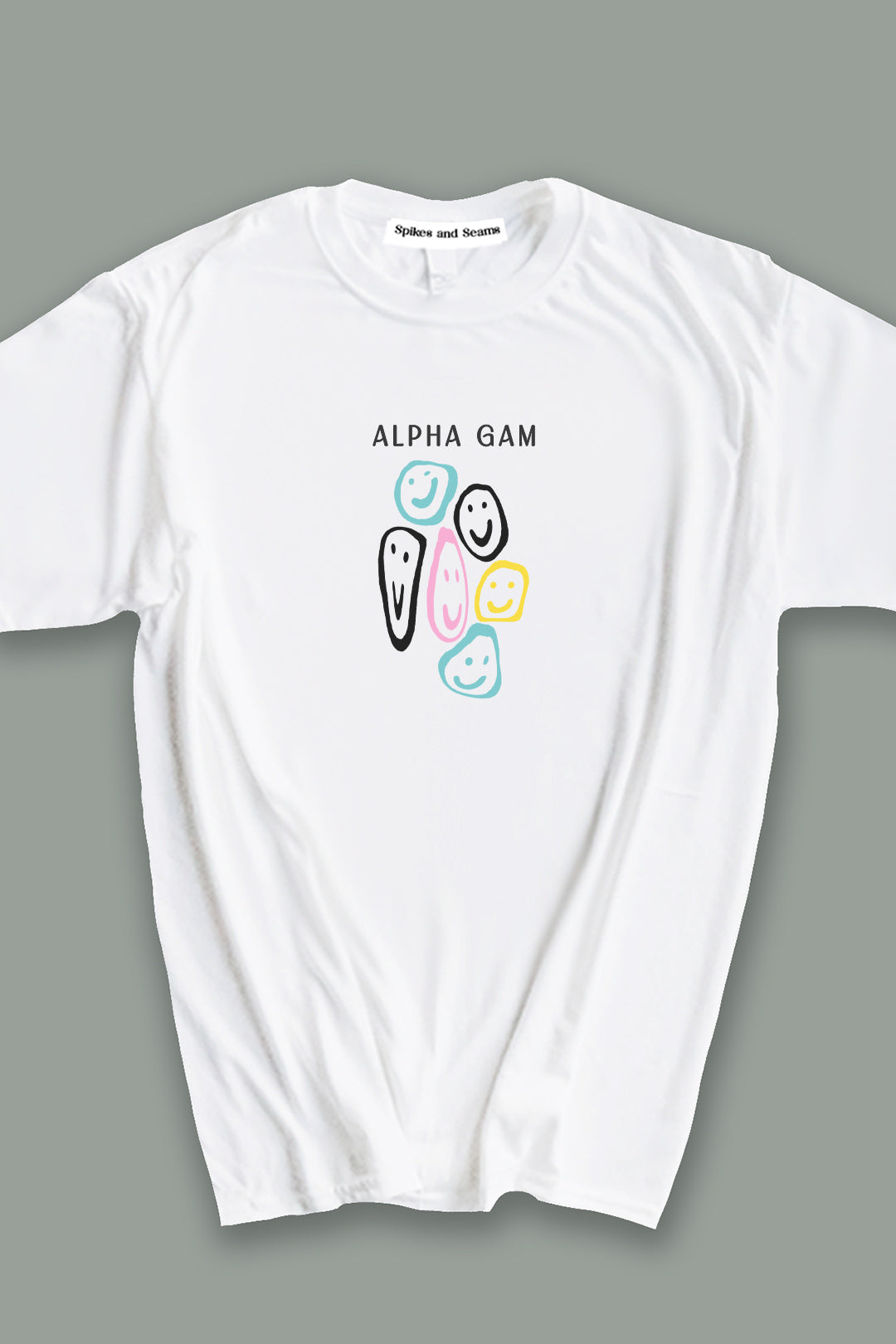 Smiley tee - Alpha Gam - Spikes and Seams Greek