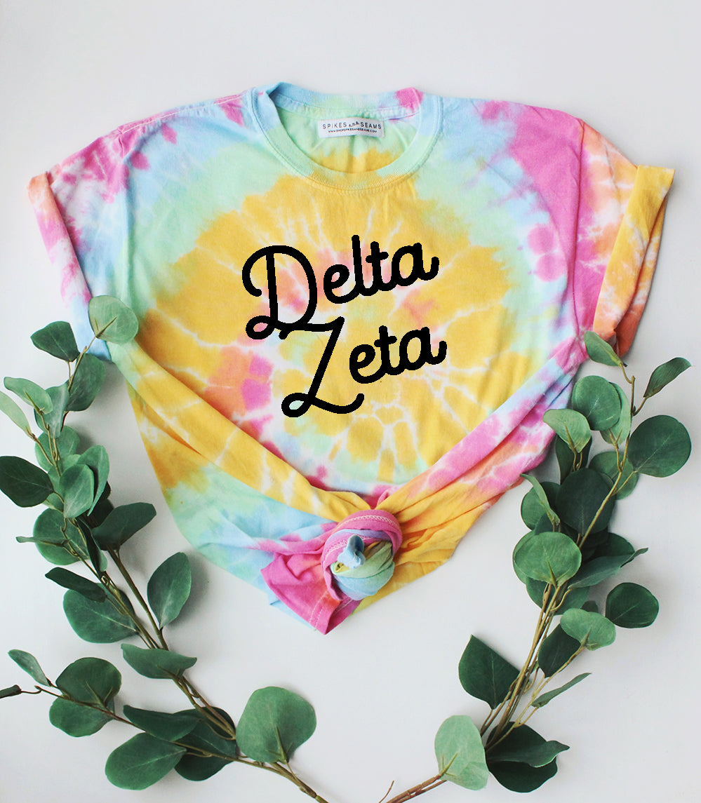 Tie Dye Script Tee - available for all sororities! - Spikes and Seams Greek